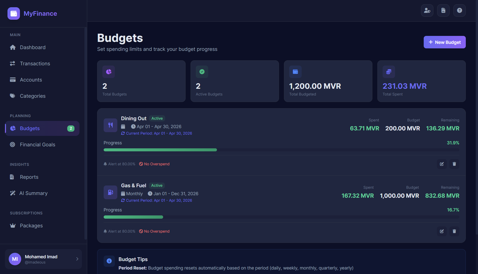 MyFinance Budget Overview